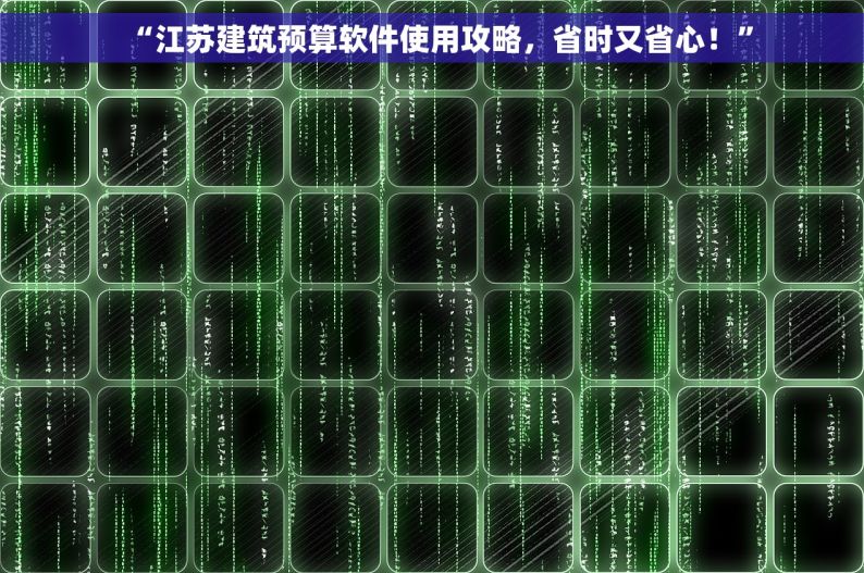 “江苏建筑预算软件使用攻略，省时又省心！”
