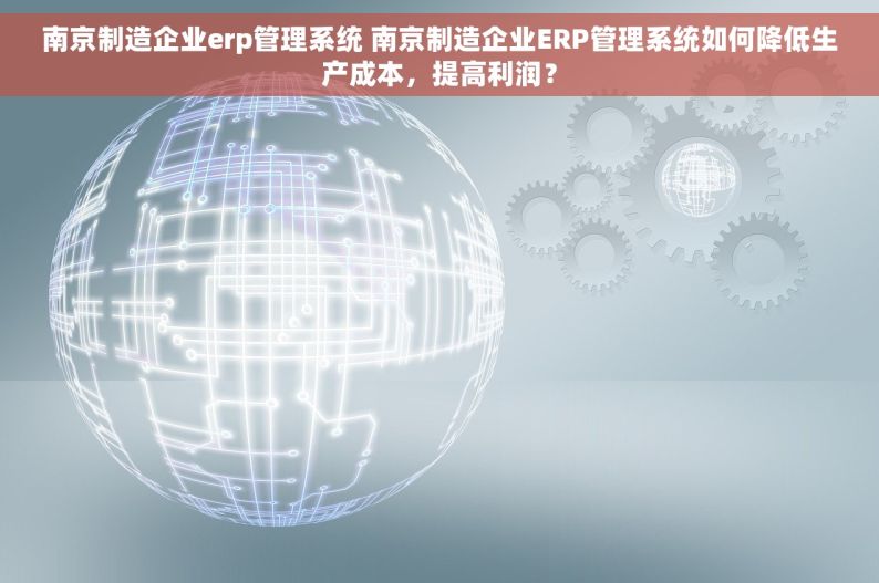 南京制造企业erp管理系统 南京制造企业ERP管理系统如何降低生产成本，提高利润？